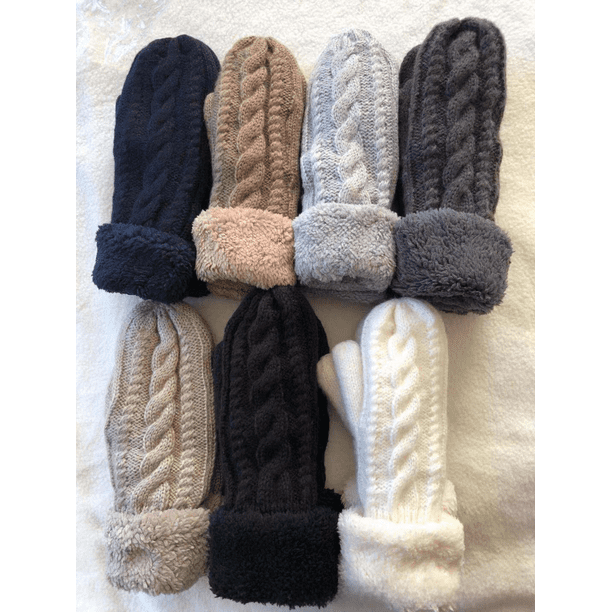 Guantes cálidos acolchados de terciopelo y jacquard retorcido de algodón y lana, bonitos guantes de punto