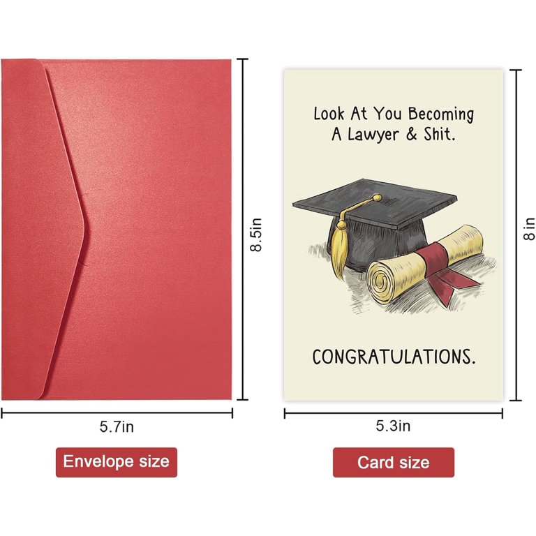Funny Lawyer Graduation Card - Congratulations Card For New Lawyer, Law School Graduate Gift With Blank Inside