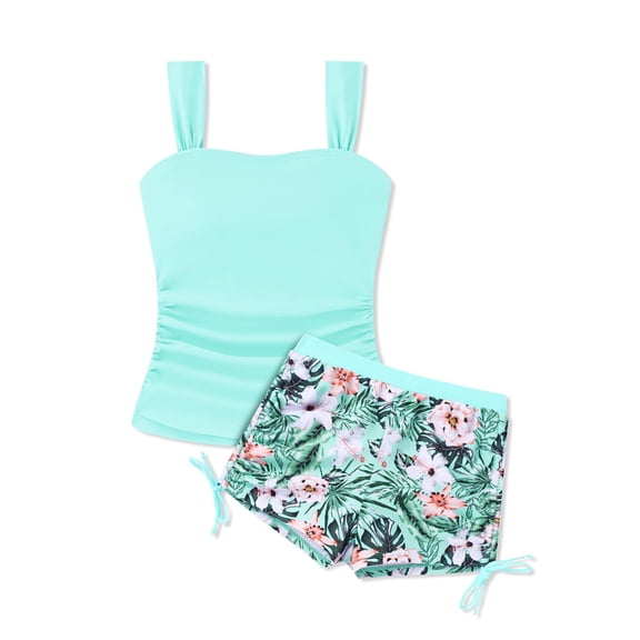 Tiijoy Girls 2-Piece Swimsuit Tropical Print Tankini Set Bathing Suit with UPF50