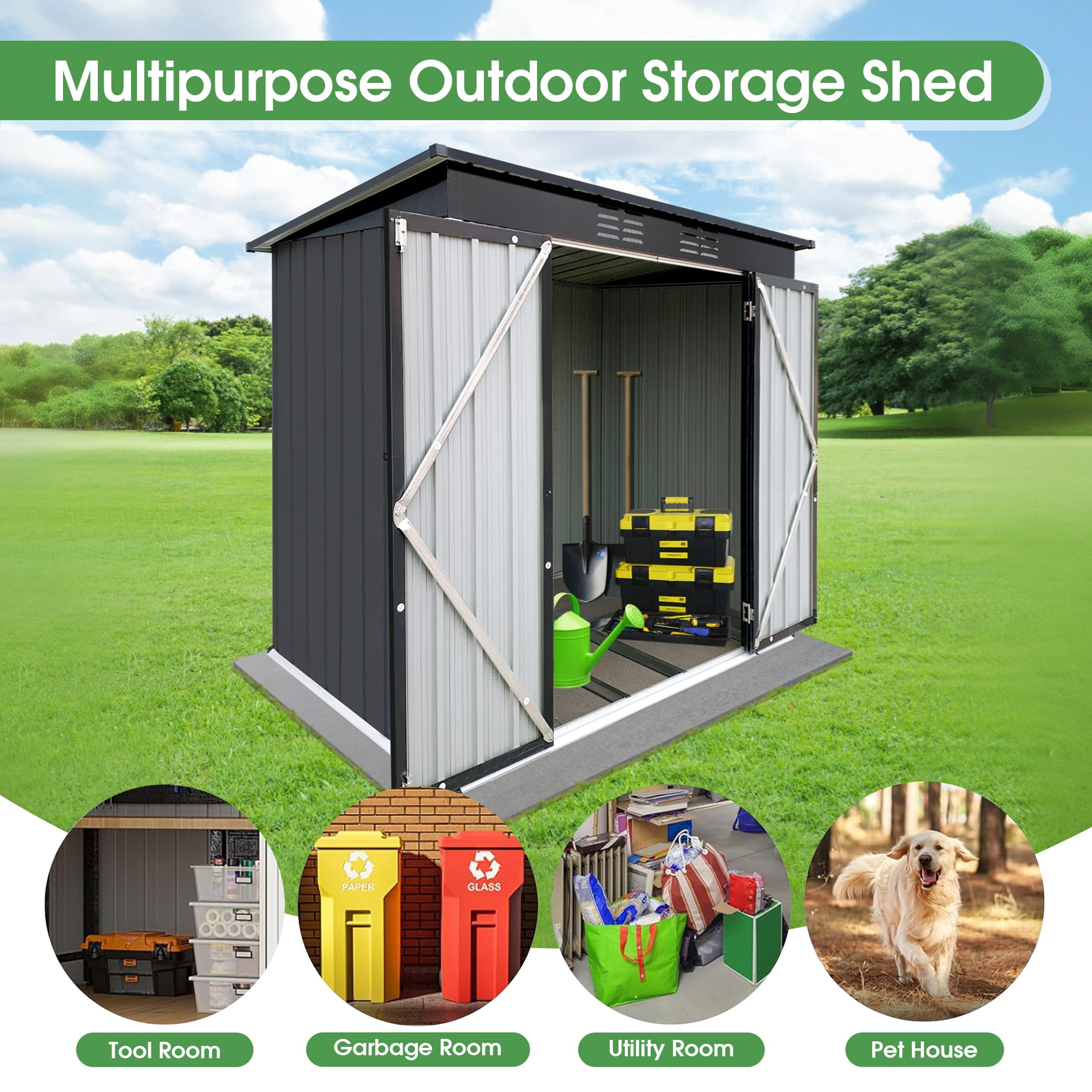 Aukfa Outdoor Storage Shed, 6 X 4 FT Metal Garden Shed, Waterproof Tool Shed for Backyard Patio, Black
