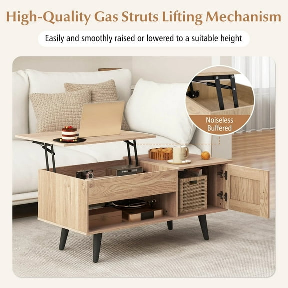 Auranook Lift-Top Coffee Table, Flip Top Center Table, Small Coffee Table with Hidden Storage & Open Shelf, Convertible Office Table