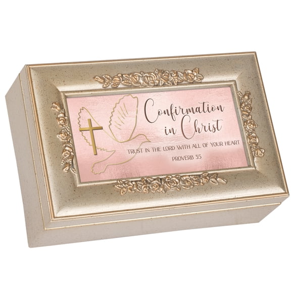 Confirmation In Christ Champagne Silverstone 6 x 4 Bevel Petite Music Box Plays Tune Amazing Grace