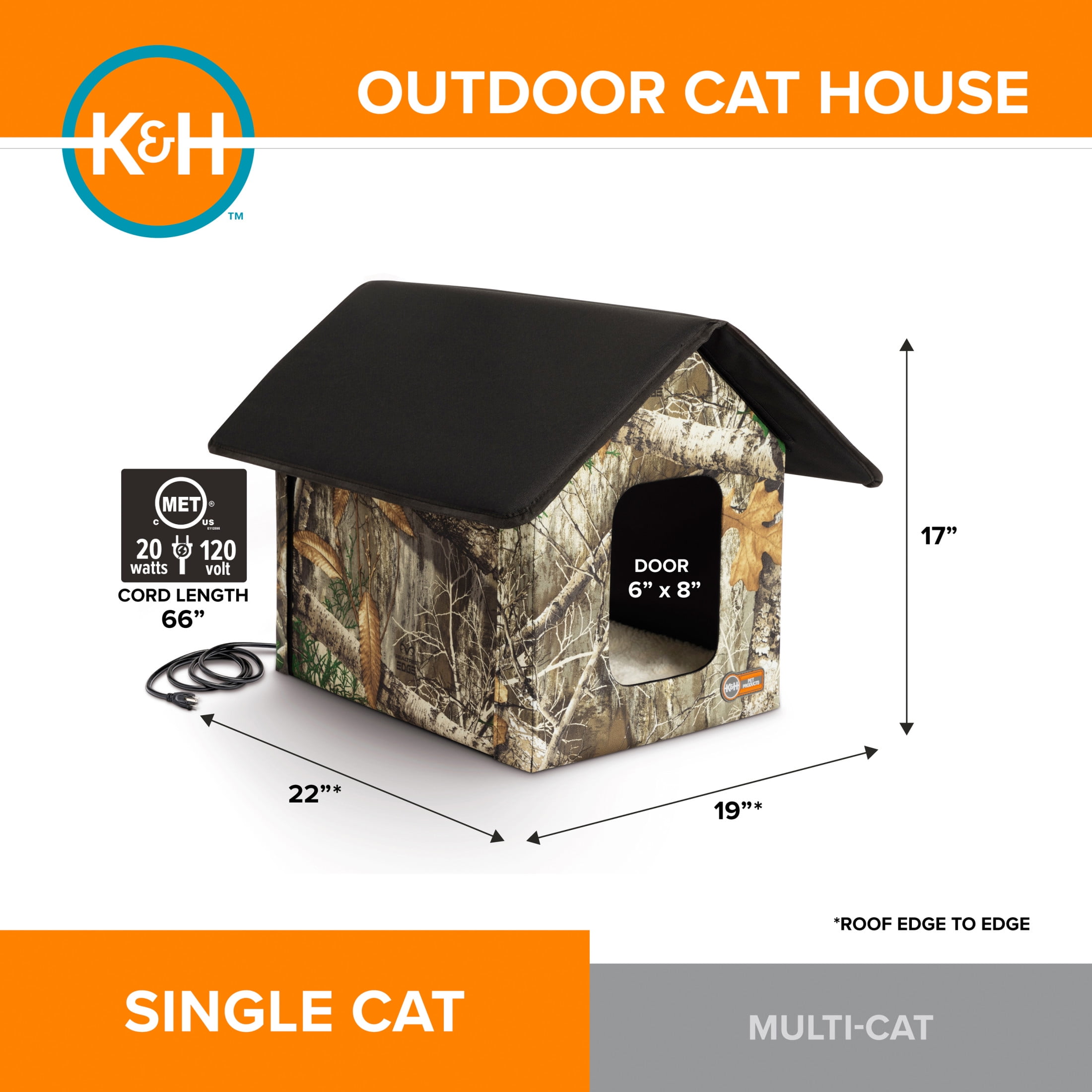 i Shelter【KHI】Camo Logo K&H Pet Products Outdoor Heated Kitty House Cat Shelter Camo 22 X