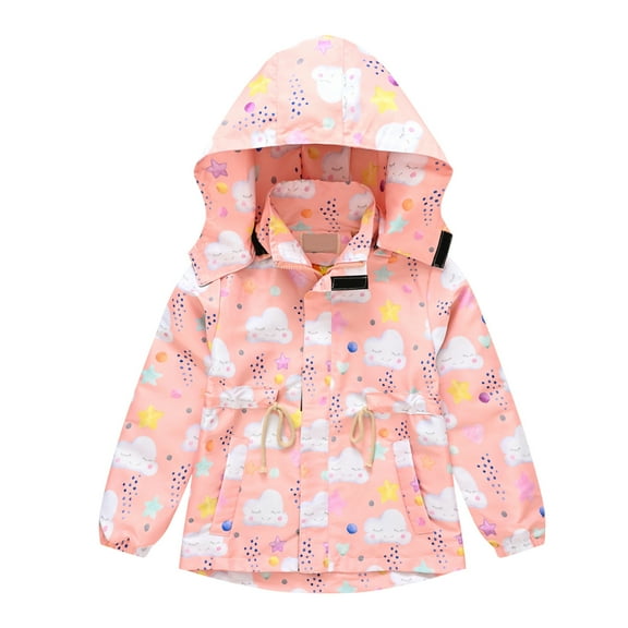 NAISIBABY Girls Jacket, Windbreaker Cute Pattern Outerwear Detachable Hooded Coat Pink 9-10T