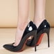 thumbnail image 4 of Tacones altos sexis de cama negra para mujer, zapatos de tacón de aguja con punta en pico y parte inferior brillante roja, zapatos para fiesta de graduación y club nocturno para mujer 43, 4 of 5
