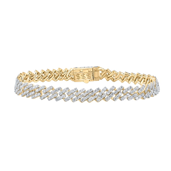 10K Yellow Gold Real Round Diamond Cuban Link 8.50mm Statement Bracelet 7.60 CT.