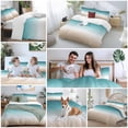 thumbnail image 5 of 3 Piece Teal Beige Ombre Cream Duvet Cover Set California King,Microfiber Comforter/Quilt Cover with Corner Ties and 2 Pillowcases,Modern Turquoise Abstract Art Aesthetics Bedding with Zipper Closure, 5 of 8