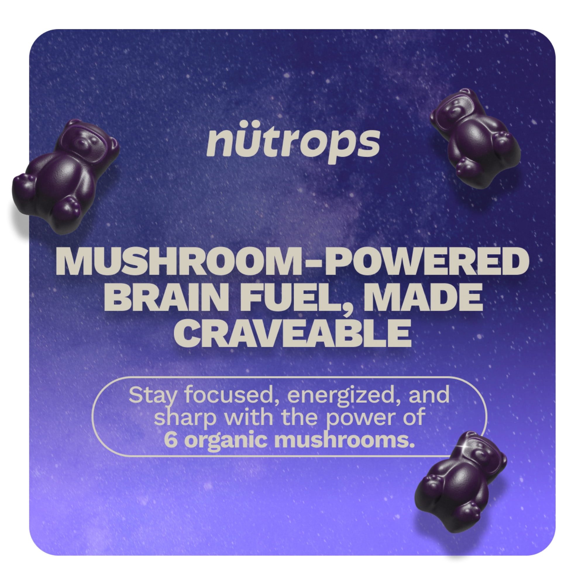 Nütrops Nootropic Sugar Free Mushroom Gummies with Lion's Mane, Cordyceps, & Reishi - Functional Mushrooms & Adaptogens to Support Brain Health, Caffeine-Free, Lemon Clouds Flavor, 12 count
