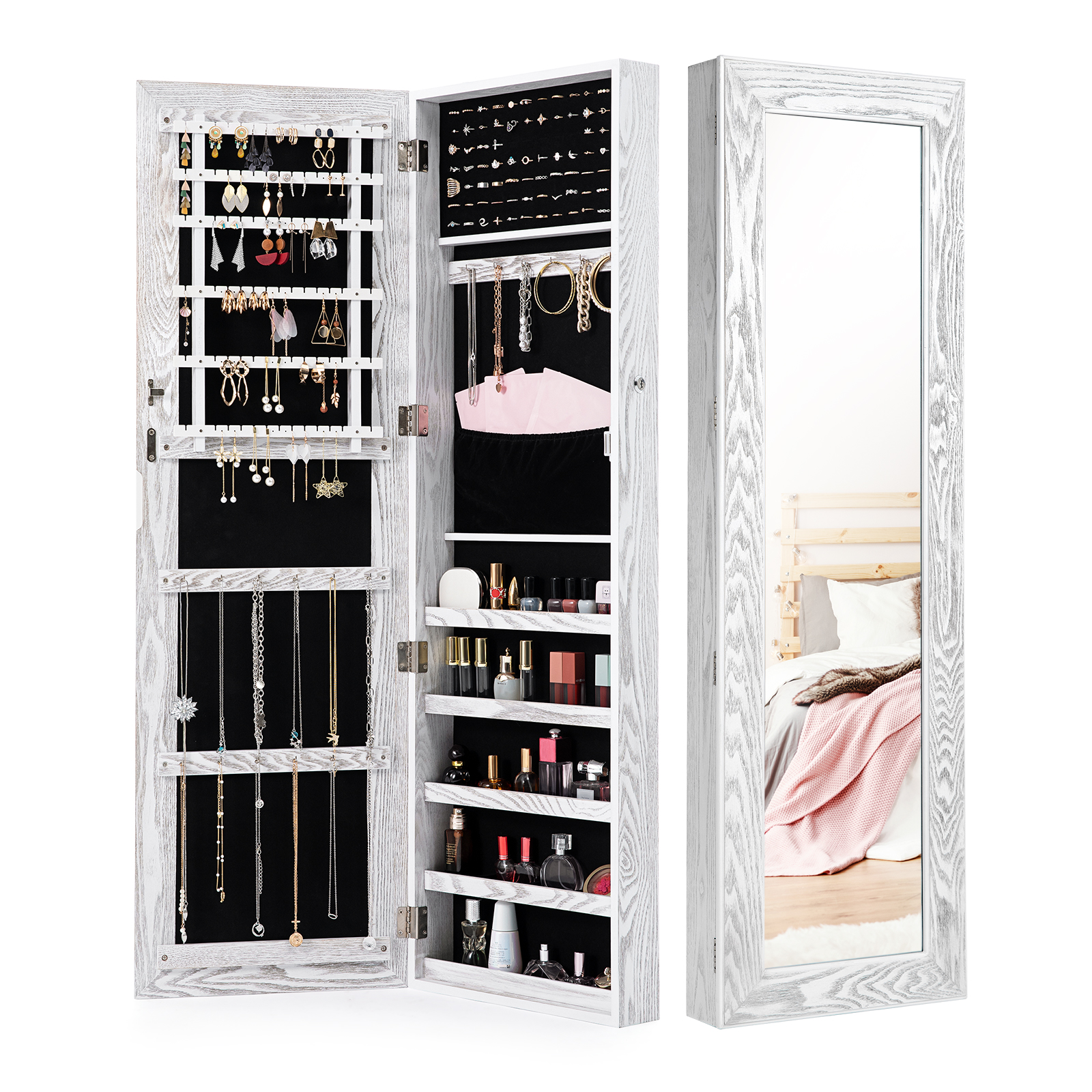 Jewelry Armoire with Mirror, SimpleWise Jewelry Storage Full