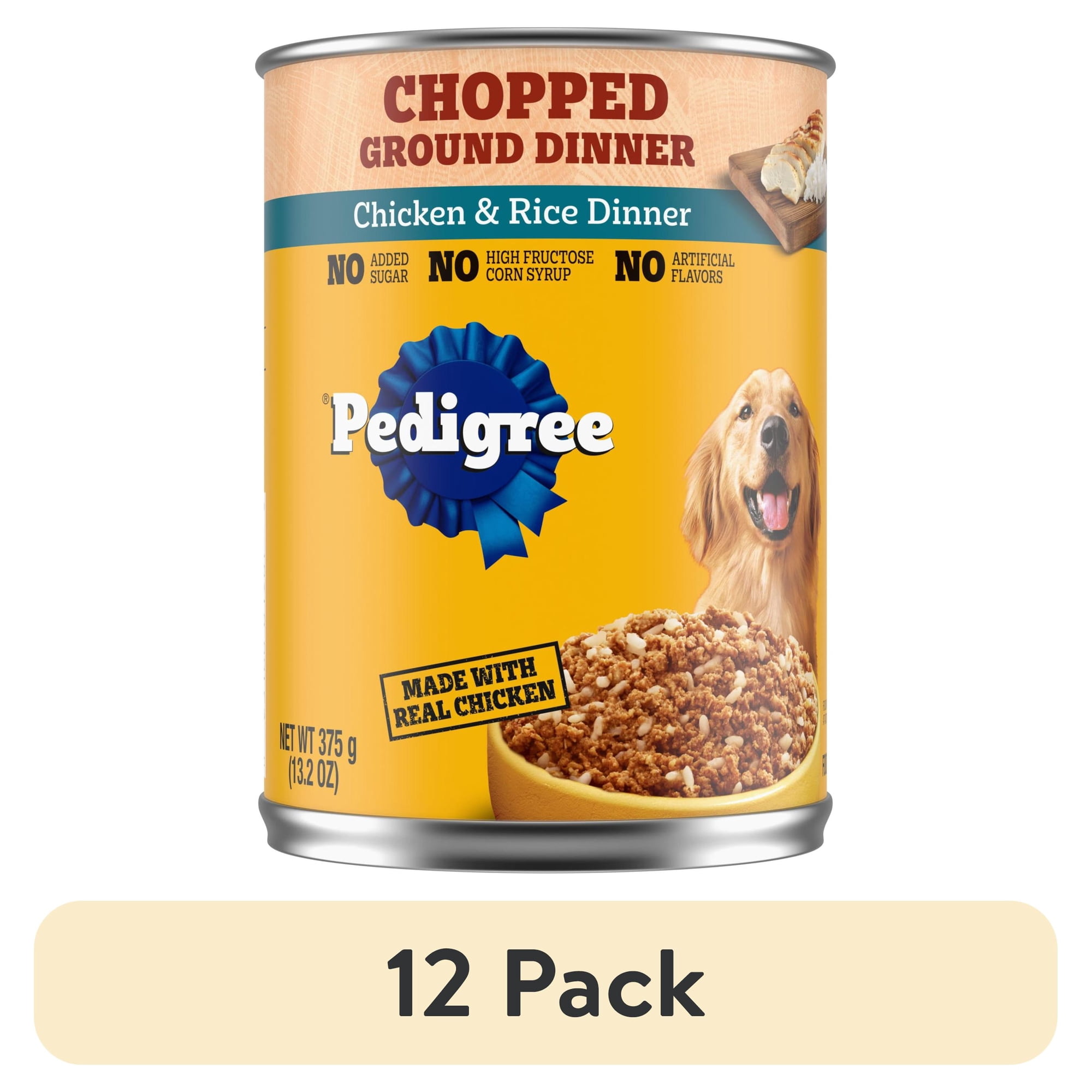 (12 pack) Pedigree Chopped Ground Dinner Chicken & Rice Soft Wet Dog Food, 13.2 oz Cans
