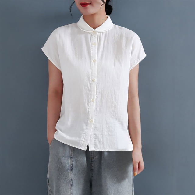 mfyjkho Tops Y Blusas Para Mujer, Camiseta/Camiseta De Manga Corta Holgada Informal Con Cuello En V Y Botones Para Mujer Tops Y Blusas Para Mujer L