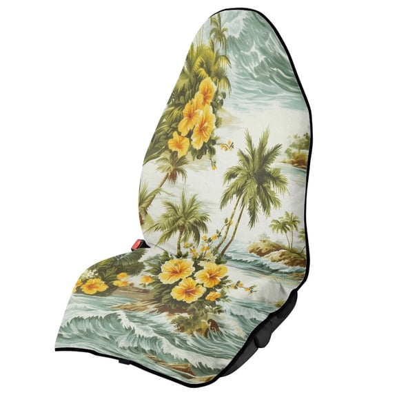 Uorisanigo Yellow Hibiscus Car Seat Towel Cover, Universal Palm Tree Front Seat Protector Fit for Vehicles, Cars, Suvs, Vans, Sedans, Fashion Auto Interior for Gym Workout