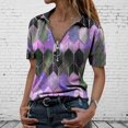 thumbnail image 2 of PENGXIANG Mode Femmes Été Imprimé Manches Courtes Fermeture Éclair Col à Revers T-Shirt Tops T-Shirt pour Femmes, 2 of 3