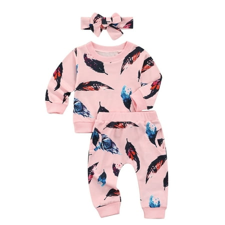 

Fullvigor Baby Girls Boys Ruffle Romper Bodysuit Floral Halen Pants Headband Outfits Set