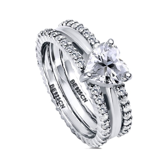BERRICLE Sterling Silver Solitaire Wedding Engagement Rings 1.1 Carat Heart Shaped Cubic Zirconia CZ Heart Ring Set for Women, Rhodium Plated Size 10