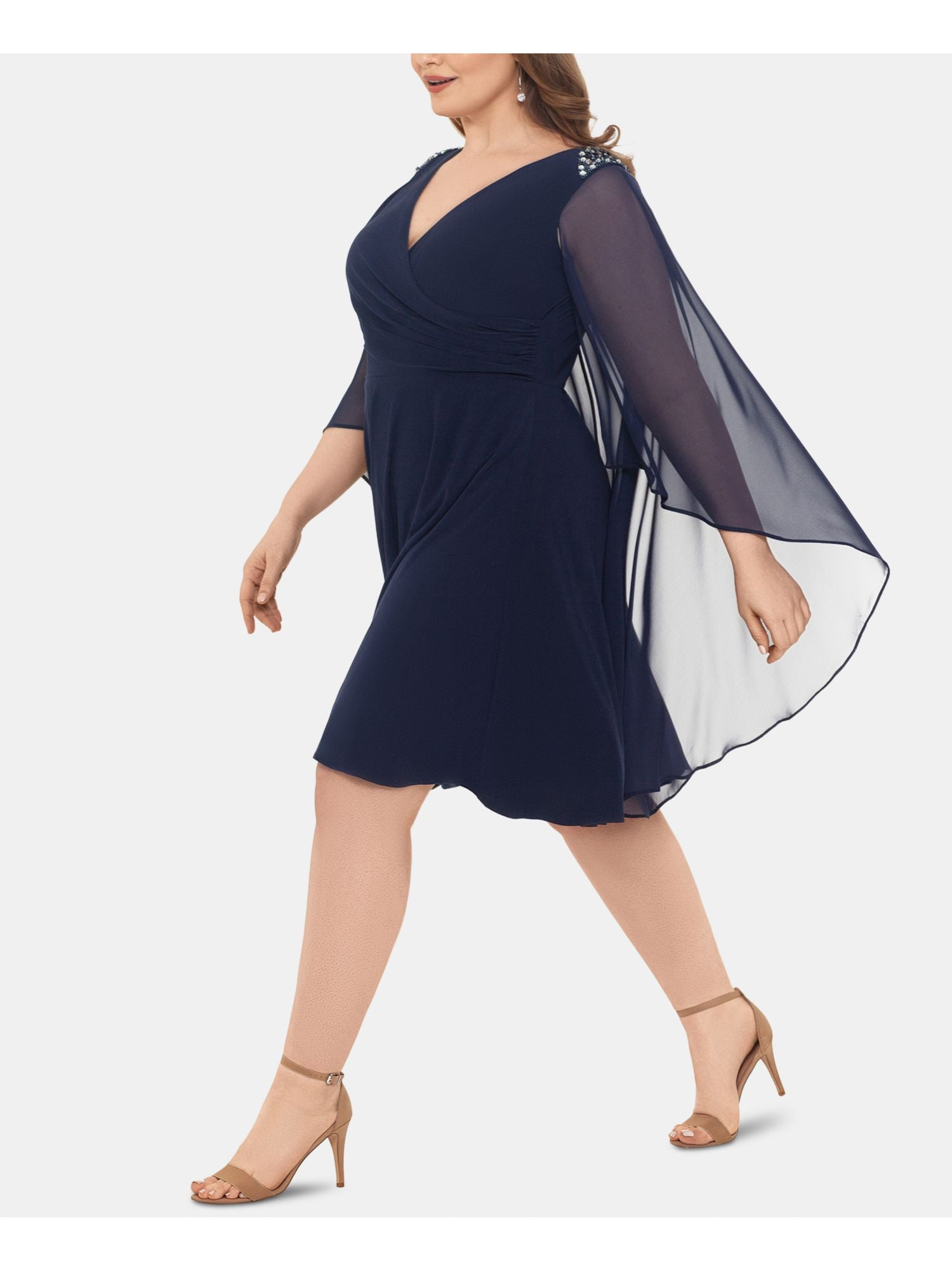 xscape long sleeve fit and flare dress