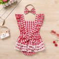 thumbnail image 6 of IBTOM CASTLE Baby Girl 1st Birthday Outfit Summer Vintage Plaid Romper with Headband for Cake Smash Photo Shoot 12-18 Months Red, 6 of 8
