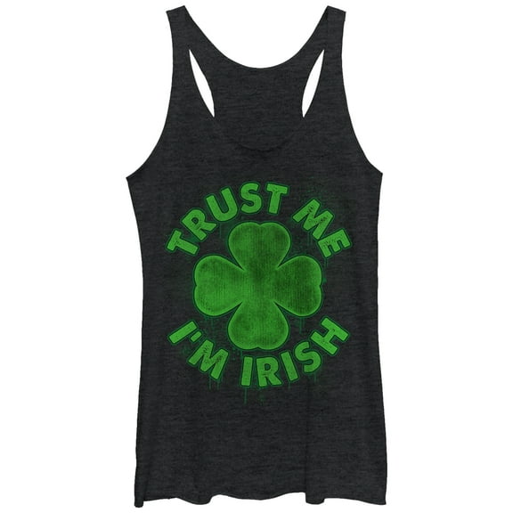 Women's Lost Gods Trust Me I'm Irish  Racerback Tank Top Black Heather Medium