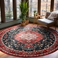 thumbnail image 4 of Softlife Oriental Traditional Area Rug for Living Room Durable Washable Persian Carpet Non Slip Boho Rugs for Bedroom,5'x5', Red, 4 of 6