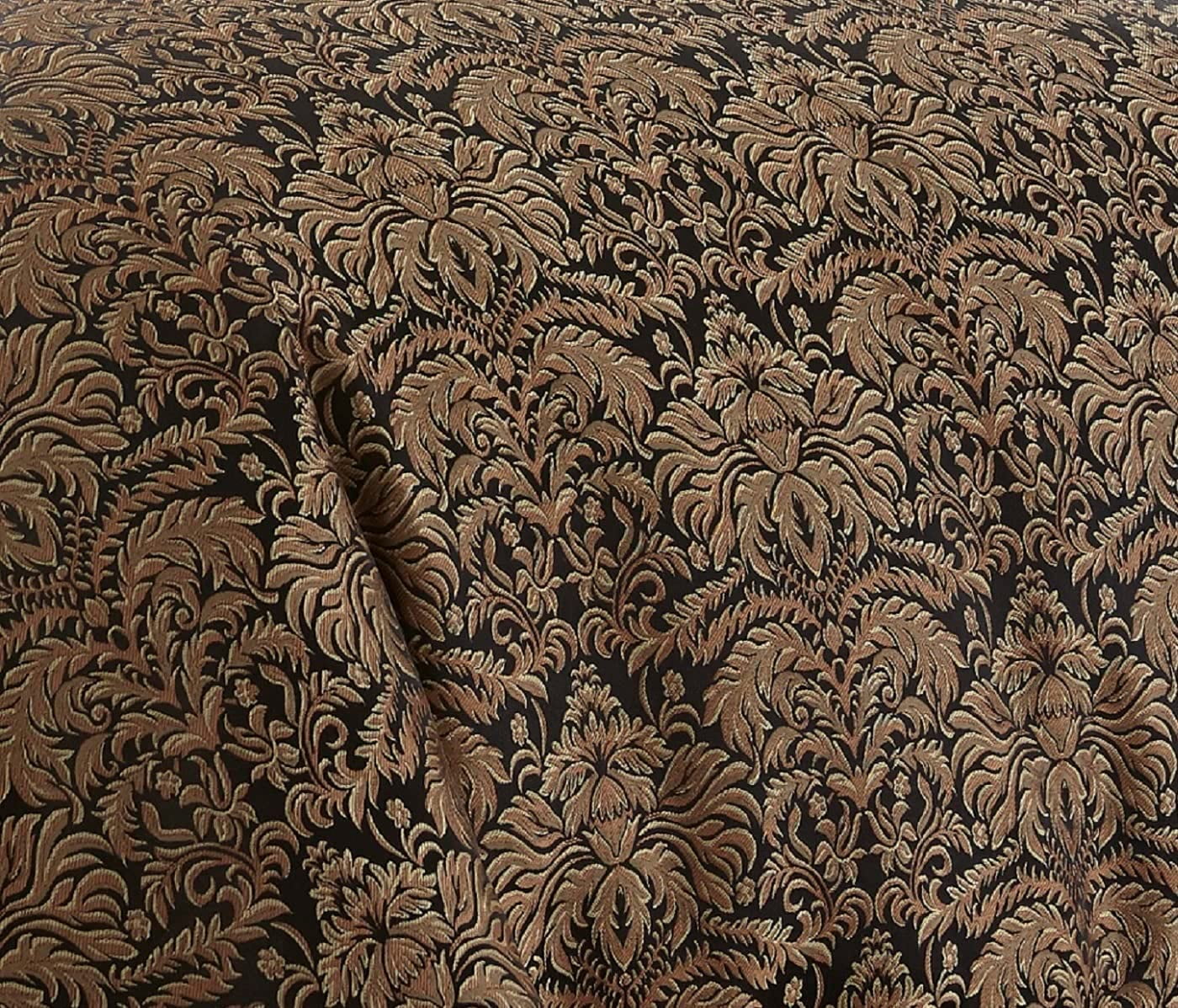 Chezmoi Collection Lisbon 7-Piece Black Gold Jacquard Floral Comforter Set, King Size