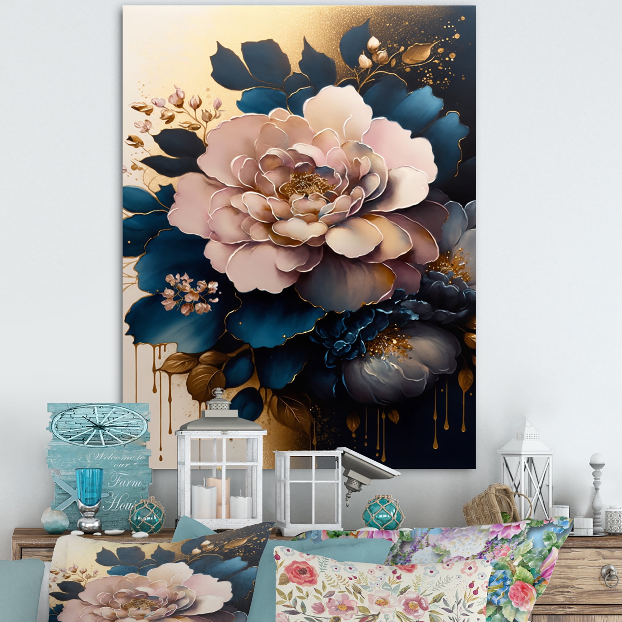 Designart Deep Pink Camellia Floral Design II Canvas Wall Art