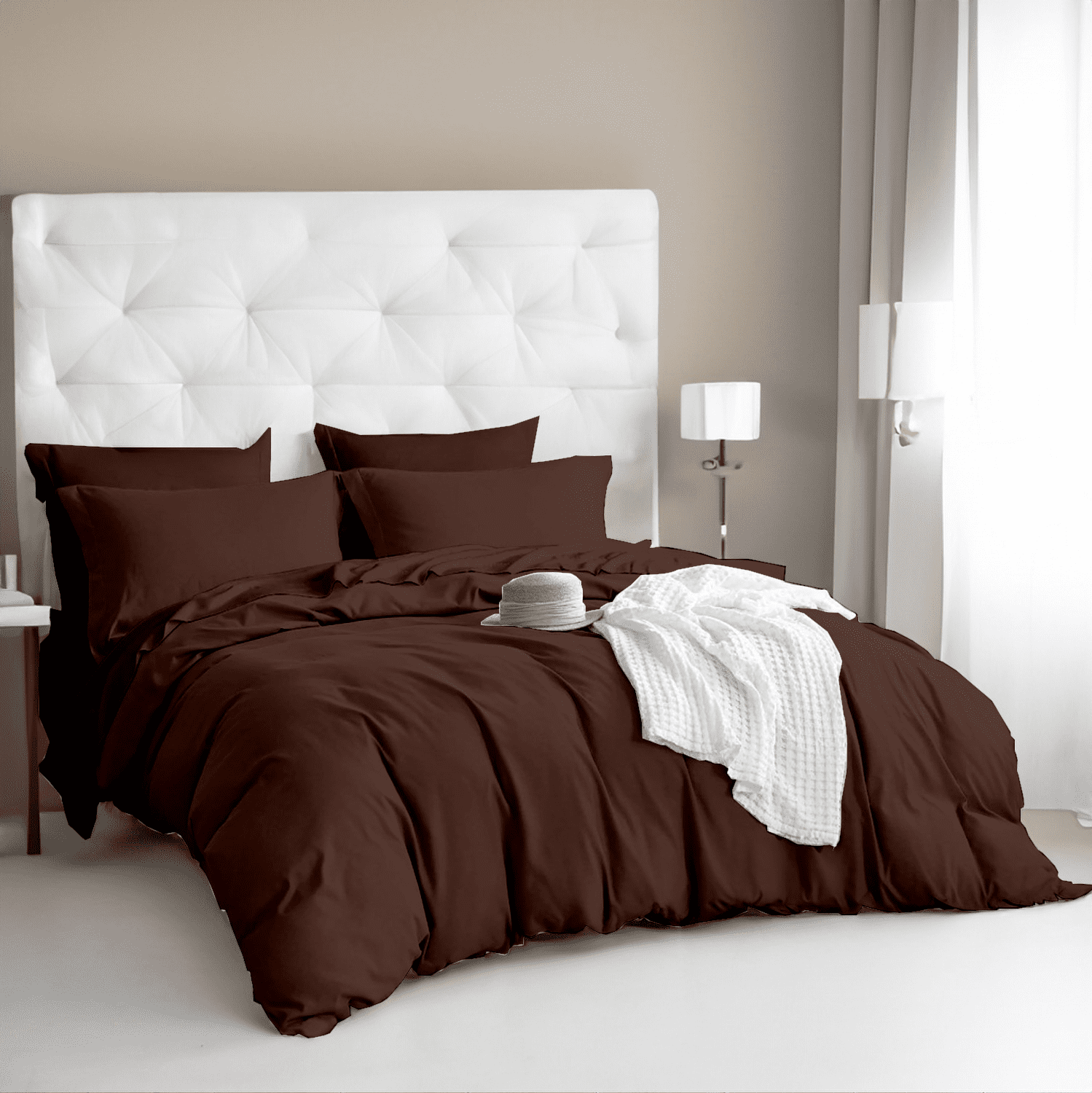 EASYCOT 800 Therad Count Queen Duvet Set 3 - Pieces Soft 100% Egyptian Cotton Solid Duvet Cover Set - Breathable Bedding Set with Zipper Closure Long Staple - Comforter Cover - Chocolate