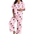 thumbnail image 3 of Halloween Pajamas Women Casual Full Printed 2 Pc Short Sleeve Button Down Lapel Pocket Shirts Loose Straight Pants Silk Satin Comfy Sleepwear Fall Winter Women's Loungewear Sets Pink L, 3 of 7