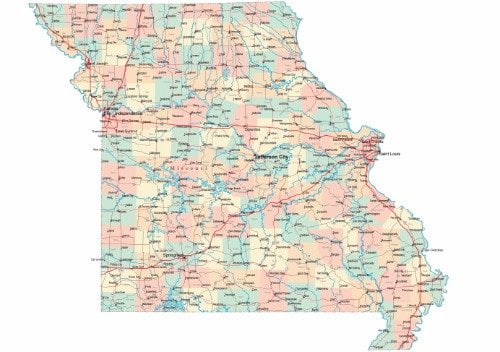 Missouri County Map With Cities Missouri State Road Map Glossy Poster City County Mo Cities-12 Inch By 18  Inch Laminated Poster With Bright Colors And Vivid Imagery-Fits Perfectly  In Many Attractive Frames - Walmart.com