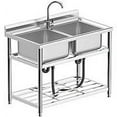 thumbnail image 2 of Stainless Steel Sink, Freestanding Double Bowl Laundry Sink with Hot & Cold Hoses, NSF Certificated, Outdoor Camping Utility Sink for Garage, Restaurant, Backyard, 2 of 9