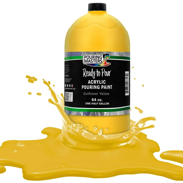Pouring Masters Sunflower Yellow Acrylic Ready to Pour Pouring Paint - Premium 64-Ounce Pre-Mixed Water-Based - For Canvas, Wood, Paper, Crafts, Tile, Rocks and more
