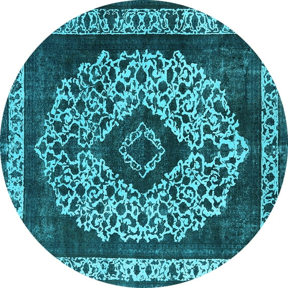 Ahgly Company Indoor Round Oriental Light Blue Industrial Area Rugs, 3' Round