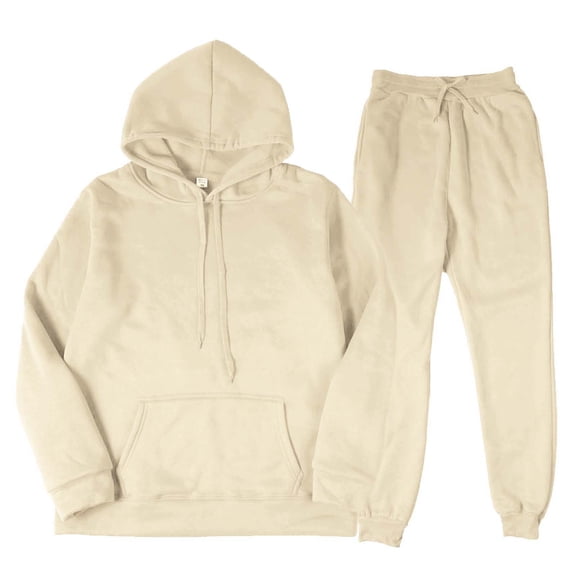 Baqcunre Hoodies For Men Mens Fashion Casual Color Matching Two Piece Hooded Pocket Lace Up Pullover Sweater Pants Set Track Suits For Men Set Tops For Men Beige L