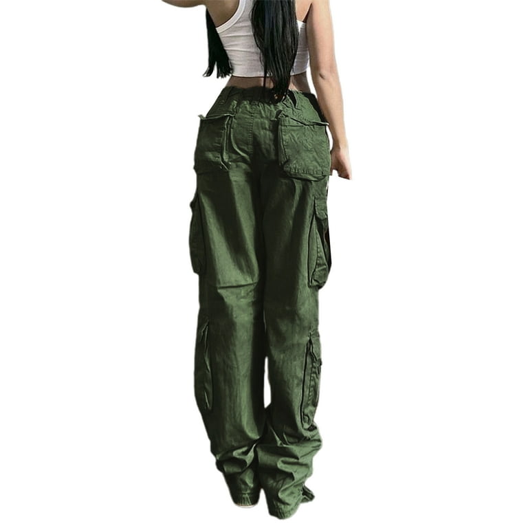 Franhais Women Casual Cargo Pants, Adults Loose Solid Color Zipper Trousers  with Pockets (Khaki) 