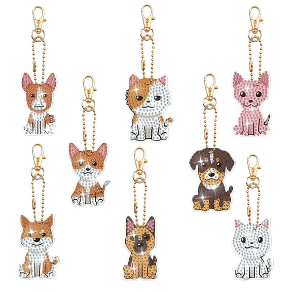Cute puppies-8pcs Diamond Painting Art Keychains, 5D DIY Diamond Craft Full Diamond Double-Sided Keychain Keychain Bag, Wallet, Handbag Decoration Valentine's Day Christmas New Year Gift