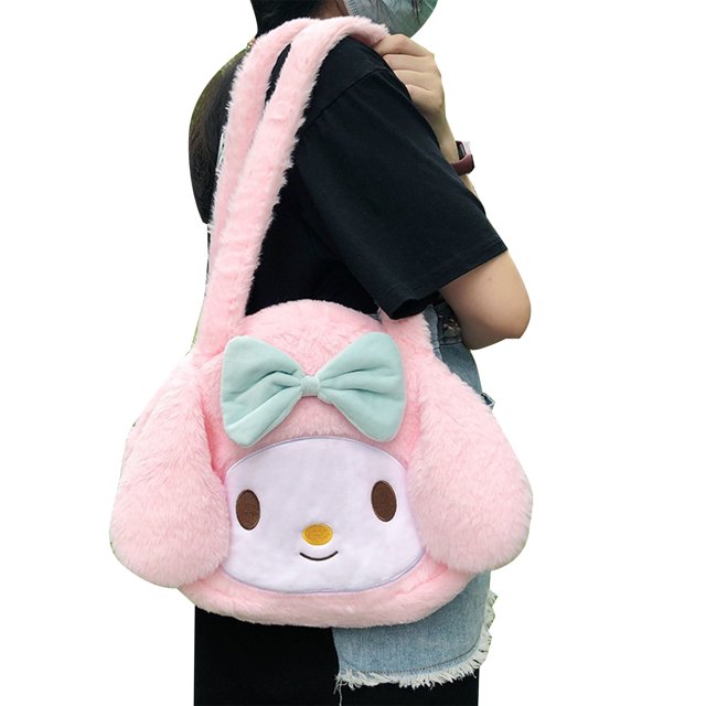 Bolso de felpa para axilas de otoño e invierno, bonito y suave bolso de hombro para uniforme JK para niñas, bolso de mano para mujer, conejo rosa
