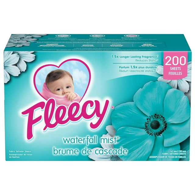Fleecy Fabric Softener (Fabric Conditioner) Dryer Sheets, Waterfall Mist Scent 200CT