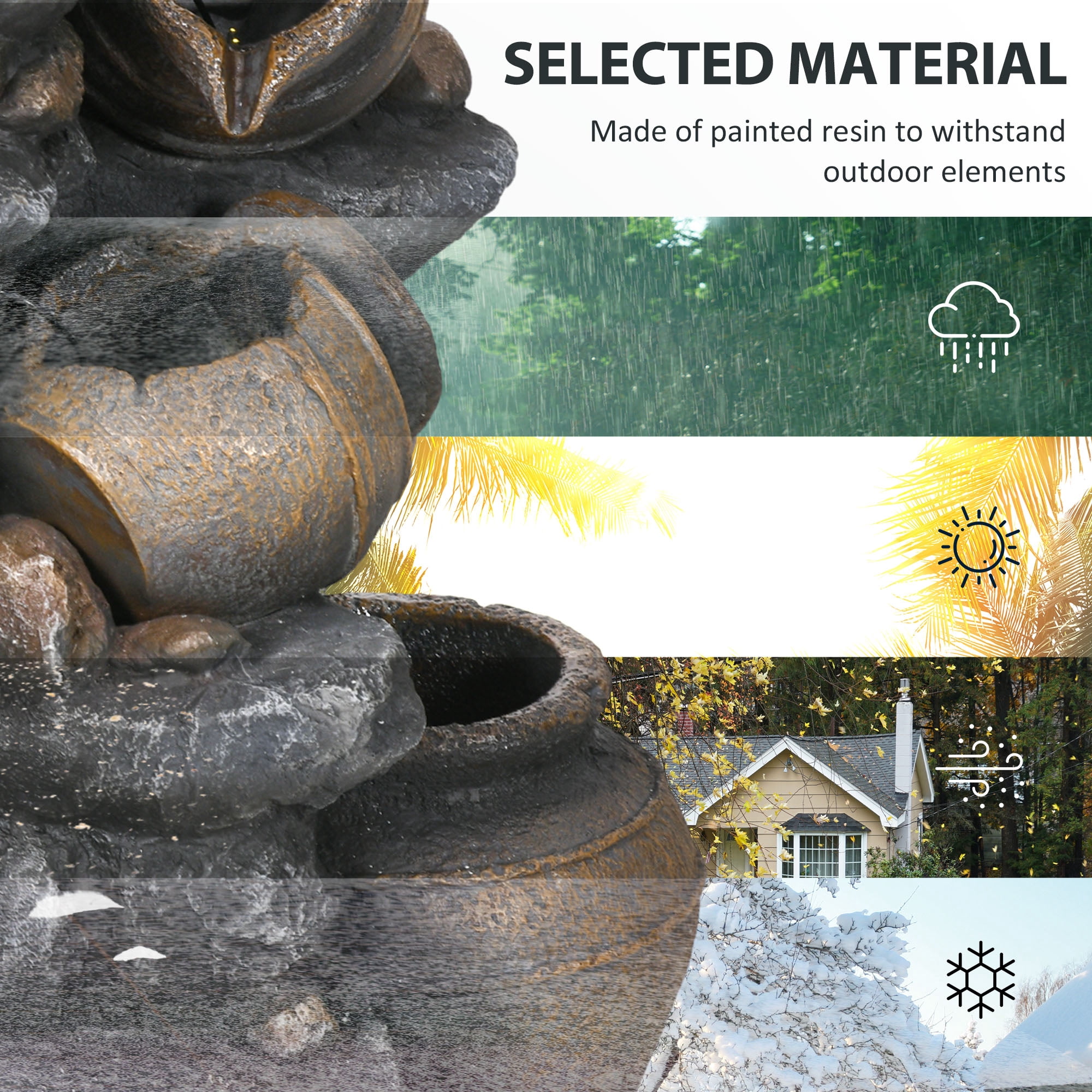Outsunny 4-Tier 28.3" Resin Solar Water Fountain with LED Lights and Pump for Outdoor Use