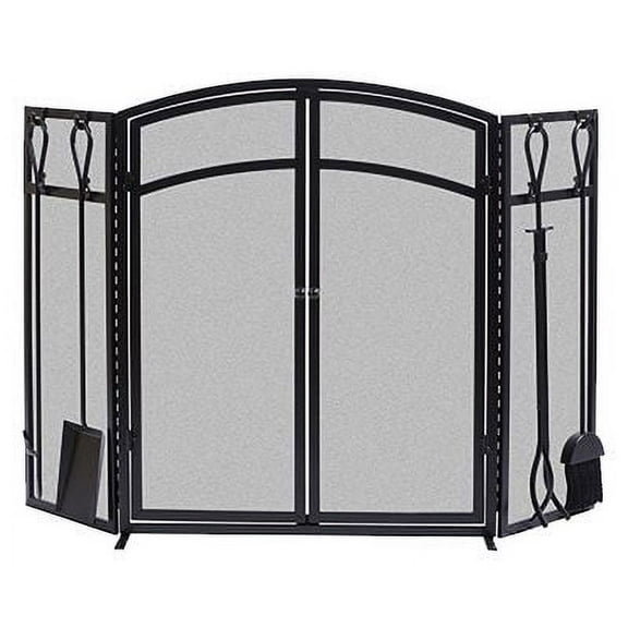 Panacea Three Panel Arched Fireplace Screen w/Doors & Tools