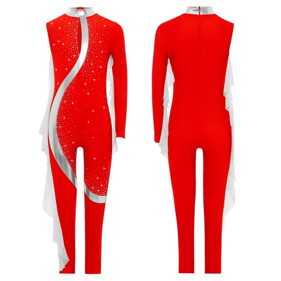 iixpin Full Body Leotard for Kids Girls Gymnastics Ballet Unitard Catsuit Bodysuit Dance One Piece Jumpsuit Red 12