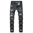 thumbnail image 2 of Reppunk Fashion Men Holes Embroidery Stretch Skinny Jeans Trousers Ripped Slim Male Joggers Pencil Denim Pants, 2 of 4
