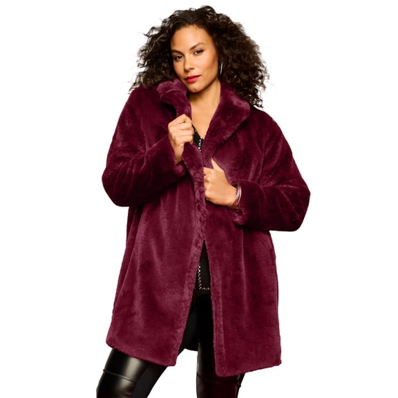 Roaman's Women's Plus Size Mid-Length Luxe Faux Fur Coat