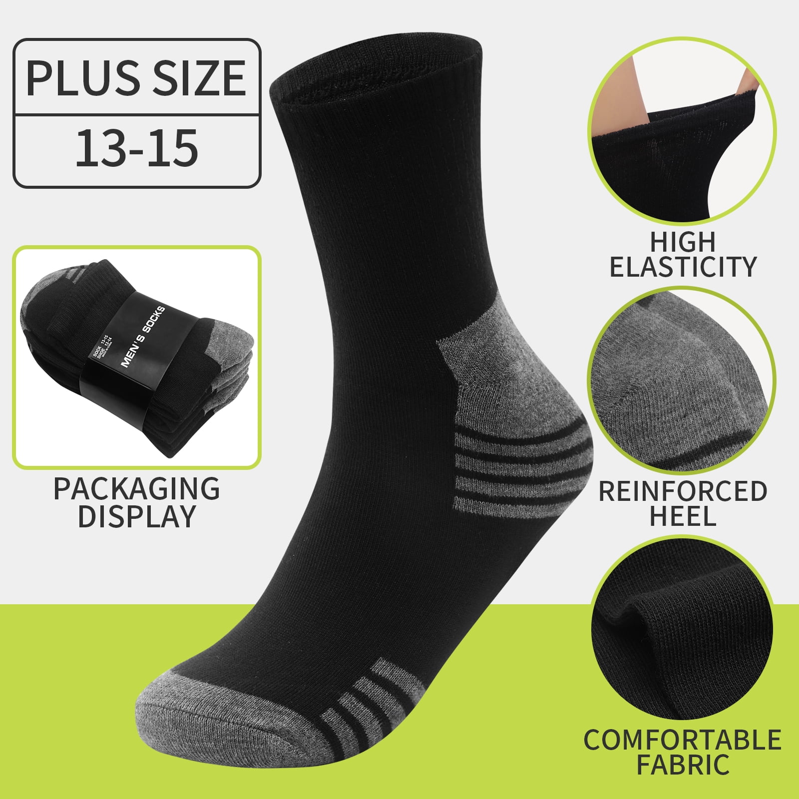 Usavemo 20 Pairs Mens Plus Size Socks Casual Socks Athletic Ankle Socks for Men Size 13-15