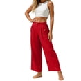thumbnail image 6 of Miluxas Womens Solid Wide Leg Ankle Pants Elastic High Waisted Straight Leg Cropped Pants with Pockets Work office Dressy Trousers Streetwear Red, 6 of 9