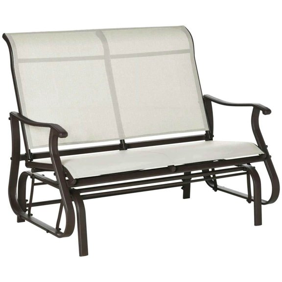Yardi Yarda 2-Person Outdoor Glider Bench, Patio Glider Loveseat Chair with Powder Coated Steel Frame, 2 Seats Porch Rocking Glider, Cream White