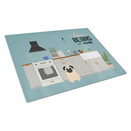 

Carolines Treasures CK7712LCB Fawn Pug Kitchen Scene Glass Cutting Board Large 12H x 16W multicolor
