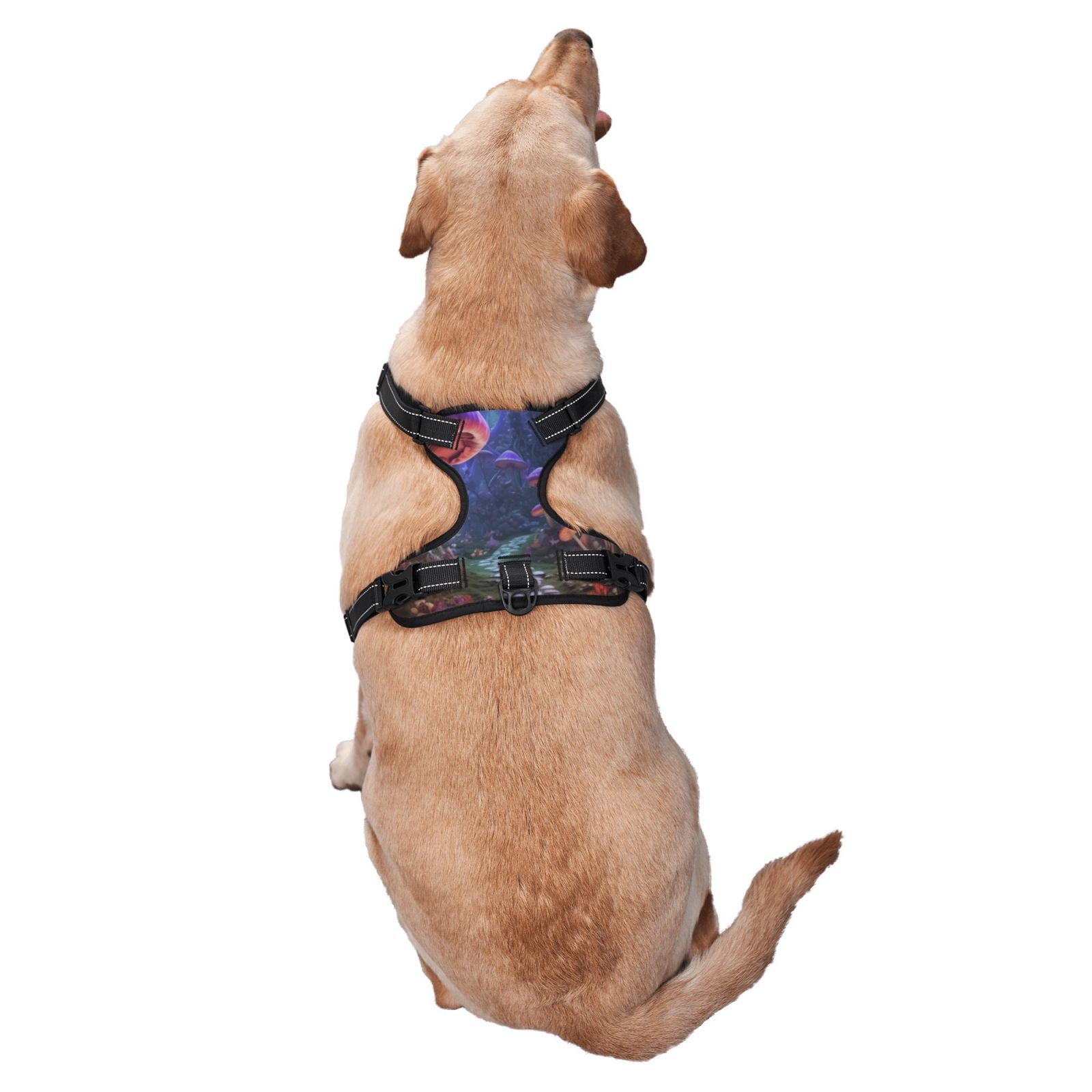 Vsdgher Jungle Path Glowing Mushrooms Pattern Dog Harness,No Pull Pet Harness with Soft Padded Handle,Adjustable Reflective Vest with 2 Buckles,4 Slide Buckles,S-XL X-Large