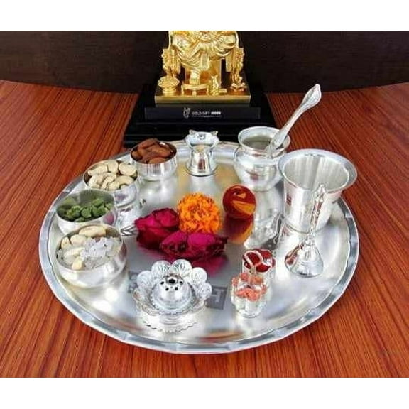 Fashtales Silver Plated Pooja Thali Set, 12 Piece