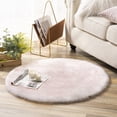 thumbnail image 1 of Ultra Soft Faux Fox Fur Fluffy Carpets Chair Couch Bedroom Floor Sofa Living Room Rug, 3 x 3 Feet, White Pink Round, 1 Pack, 1 of 6