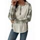 thumbnail image 2 of Sudadera Henley para Mujer, Informal, de Larga y Cuello Henley, 65% Algodón, con Diseño de Cuadros y Patchwork. Color Albaricoque Arroz M, 2 of 10