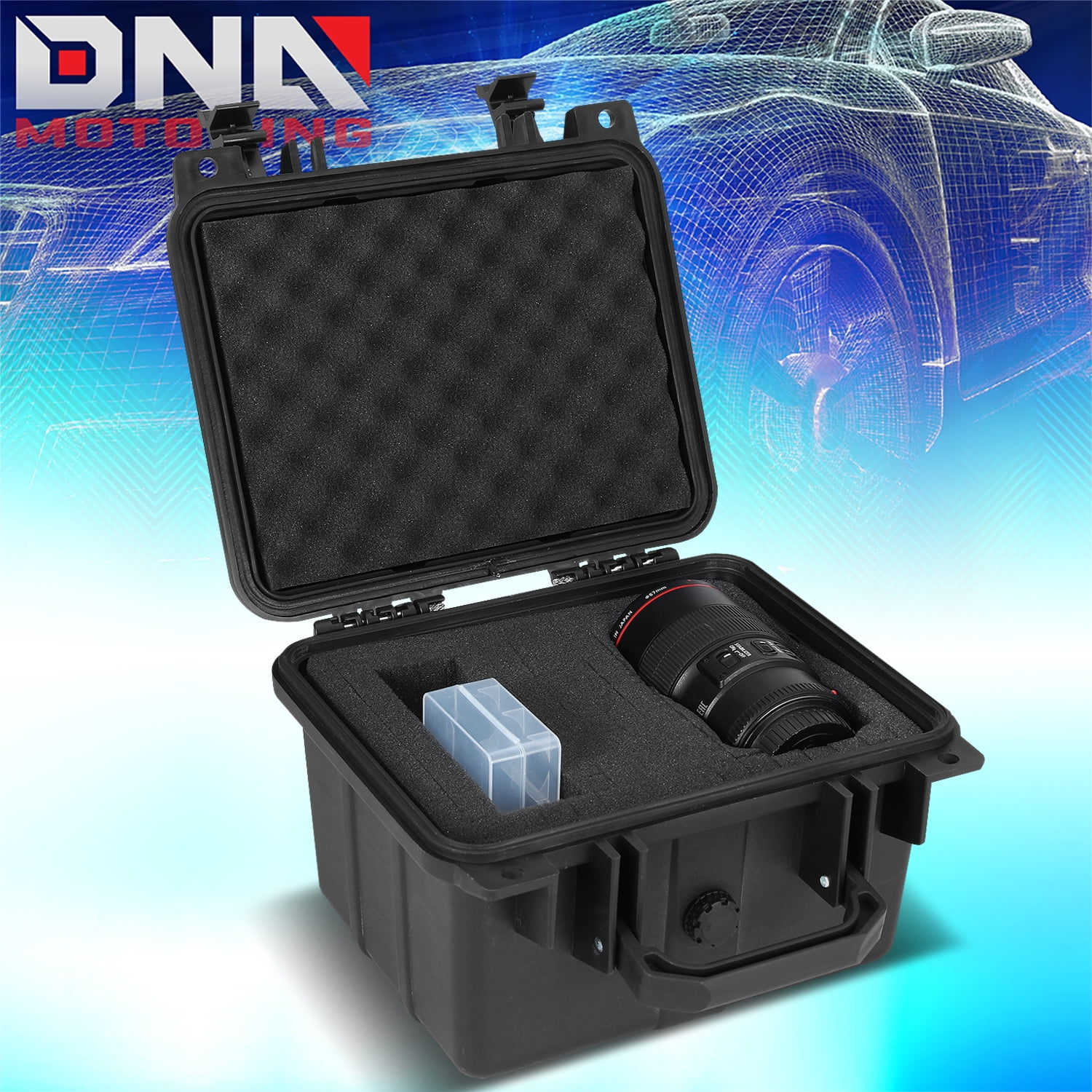 DNA Motoring Graded Card Storage Box Heavy Duty Weatherproof with Foam Insert One Touch Deep Travel Size